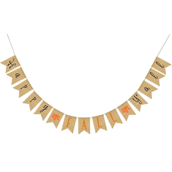 OUNONA Thanksgiving Burlap Banner Autumn Harvest Party Hanging Bunting Happy Fall Pull Flag for Home Banquet Decor