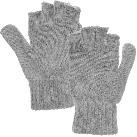 OUNONA  Thermal Half Finger Gloves Women Convertible Wool Woman and Grey
