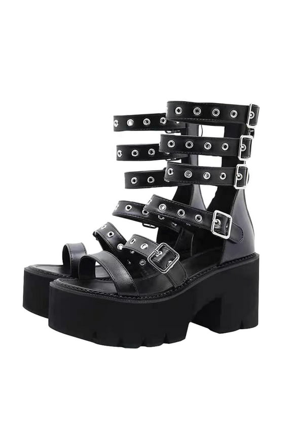 Thick Bottom Sandals Female Gothic Platform Women Roman Woman Miss Black