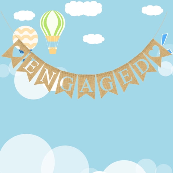 OUNONA Engaged Bunting Banner Khaki Linen Wedding Gar for Rustic Ceremony Decoration