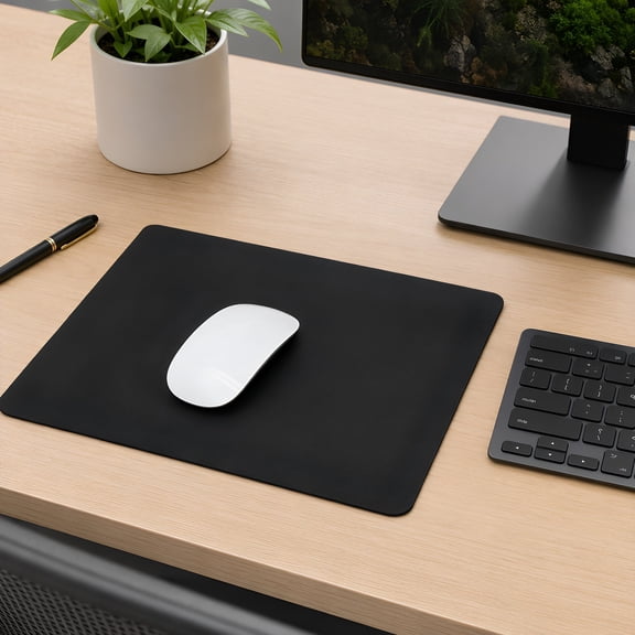 OUNONA Thick PU Desk Protector Mouse Pad with Non Slip Base for Office and Travel Use Black