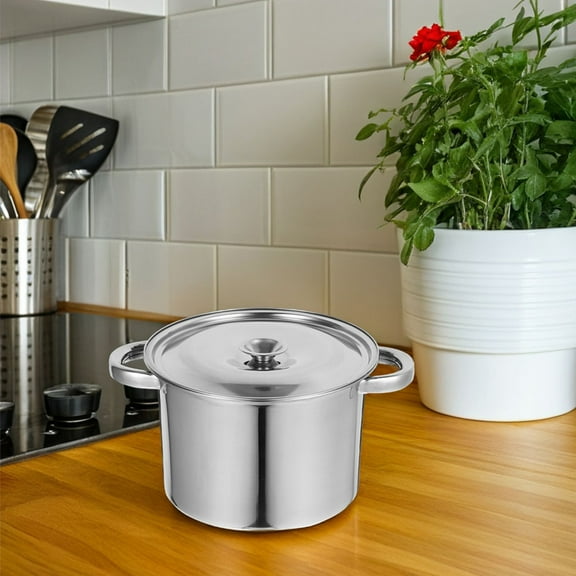 OUNONA Thick Stainless Steel Stockpot With Cover Lidded Food Stew Pot Double Handle Cooking Pot Dual Handle Deep Soup Cooking Pot For Home