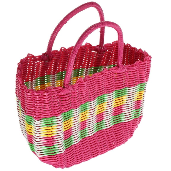 OUNONA Tote Woven Grocery Basket Gift Basket Shopping Baby 30.00X21.00X13.00CM Orange