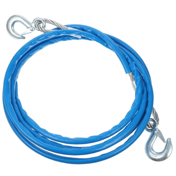 OUNONA Blue Sturdy Hauling Rope with Hooks for Car Use Made of Steel Wire 4M Long Safe and Vibration Reducing
