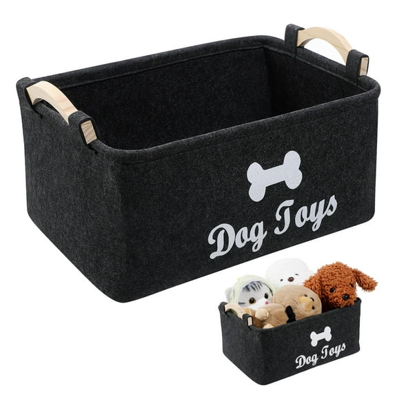 OUNONA Puppy Toy Box Storage Basket for Toys Black Felt 1Set