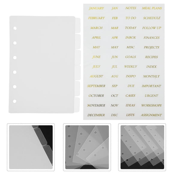 OUNONA Transparent Plastic Binder Dividers for Notebook with Gold Stamping Stickers PP Material Fits 6 Rings