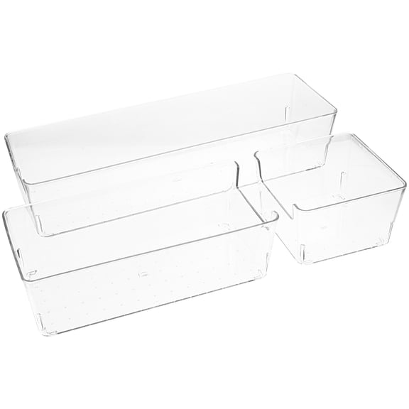 OUNONA Transparent Plastic Drawer Organizer Kit for Storage 3 Pieces Lightweight Portable Storage Boxes