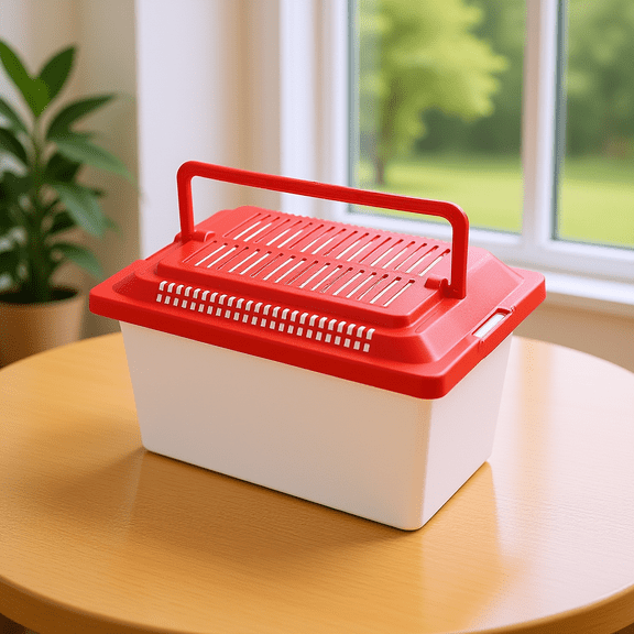 OUNONA Transparent Red Portable Plastic Fish Tank Container with Lid for Turtle Habitat Hamster Transport