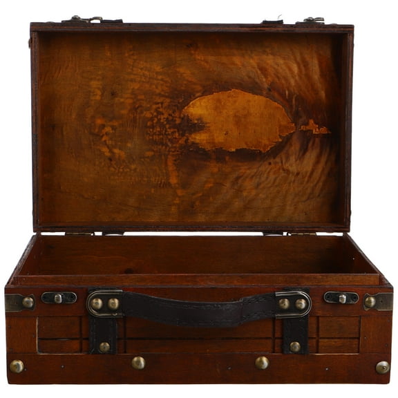 OUNONA Treasure Chest Wooden Trunk Vintage Luggage Boxes Brown