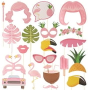 OUNONA Tropical Hawaii Theme Summer Beach Photo Booth Set Luau Party Supplies Photo Props Flamingo Beard Wedding Birthday Decoration (Pink)