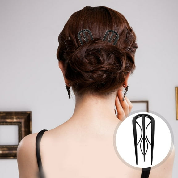 FOLOYORI U-Shape Hair Sticks Black Plastic Easy Styling for Buns 1Set 3.9X1.5X0.5In