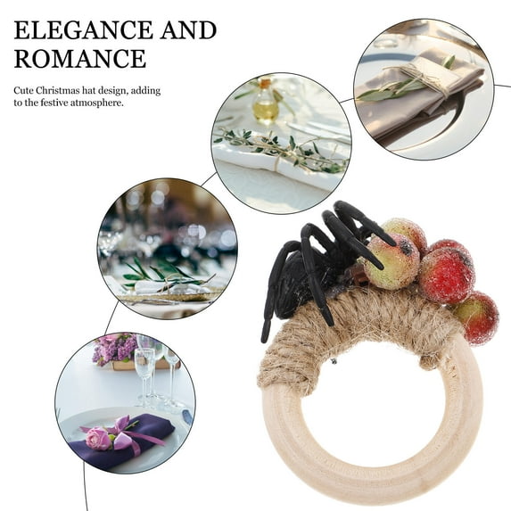 OUNONA Unique Halloween Spider Napkin Rings for Dining Table Decor Crafted with Wood Twine Plastic and Red Color