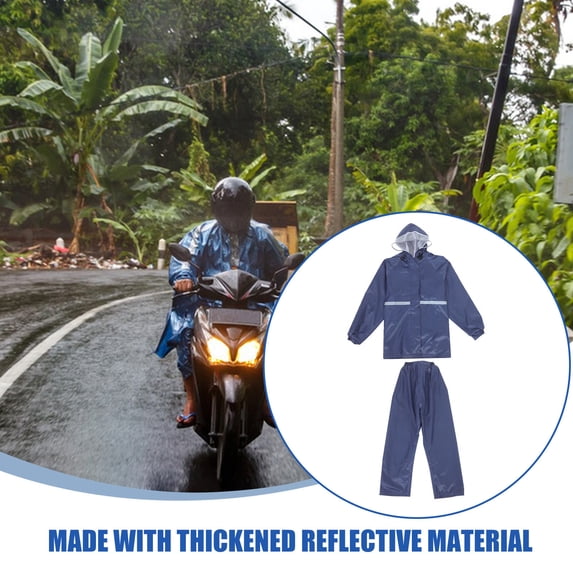 OUNONA Unisex Reflective Motorcycle Rain Gear with Hooded Raincoat and Pants for Outdoor Riding