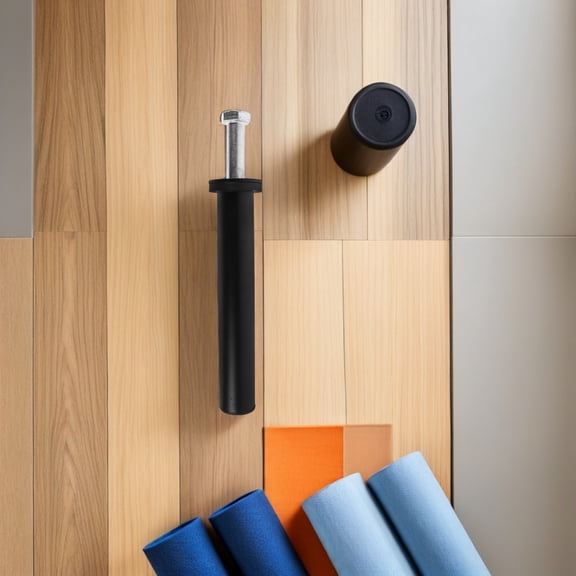 OUNONA Black Wall Mounted Weight Plate Storage Rack with Barbell Holder for Home Gym