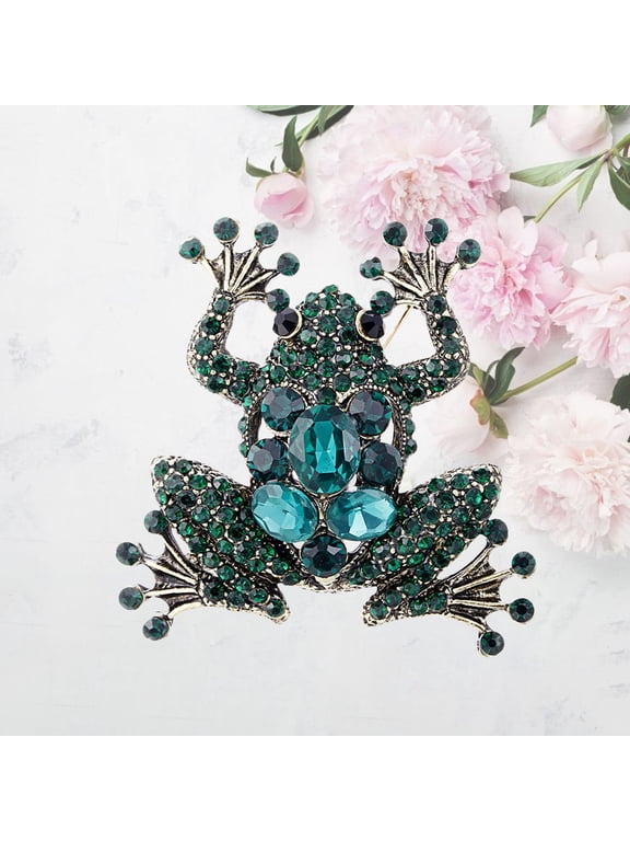 Vintage Frog Shaped Animal Brooch Rhinestone Crystal Decorative Pin for Women and Men
