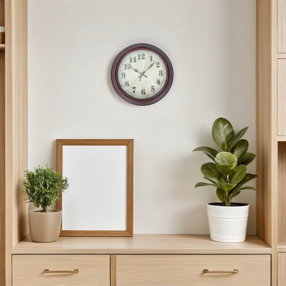 OUNONA Vintage Rustic Wooden Wall Clock Battery Operated Silent Non Ticking for Living Room
