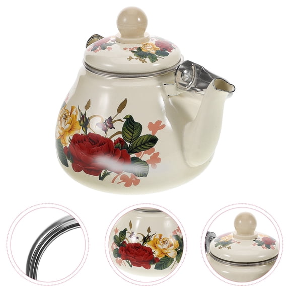 Homoyoyo Vintage Enamel Tea Kettle Multi Flower Pattern Easy to Clean Home Use