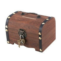 Wooden Bank with Lock and Key - Small Vintage Treasure Chest Bank for Money Saving and Home Decor