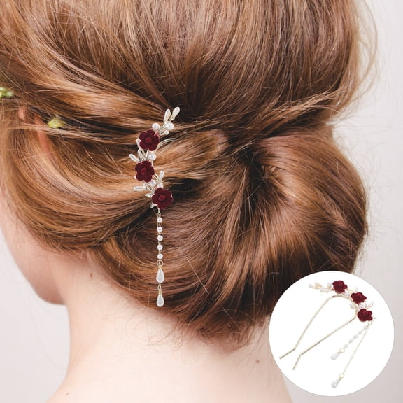 OUNONA Vintage U Shaped Flower Tassel Hairpin For Women Wedding Updo Decorative 1Pack
