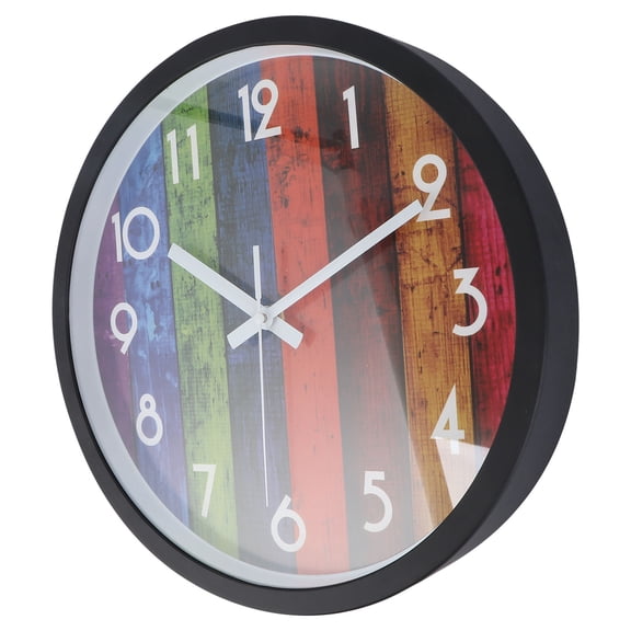 OUNONA Wall Clock Decor Color Wood Grain Wall Clock 30*4cm Colorful