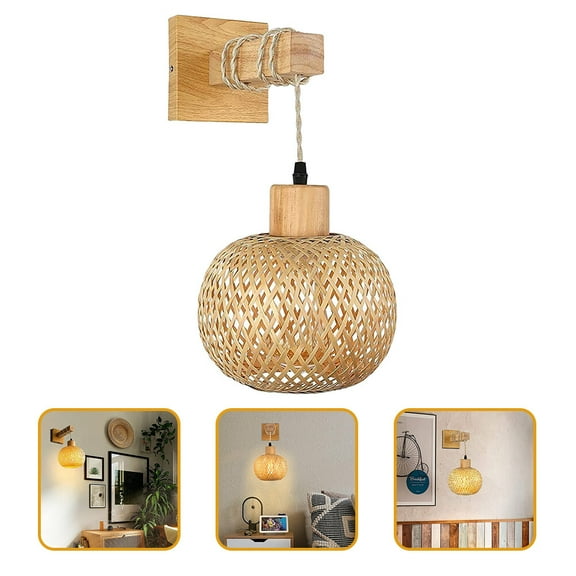 OUNONA  Wall Mount Light Fixture Indoor Rattan Sconce Vine Lamp
