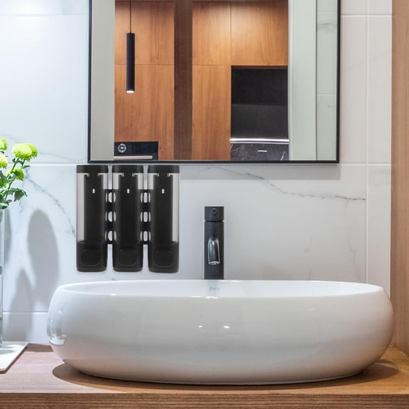 OUNONA Wall Mount Soap Dispenser for Bathroom Shower Mounted Small Black