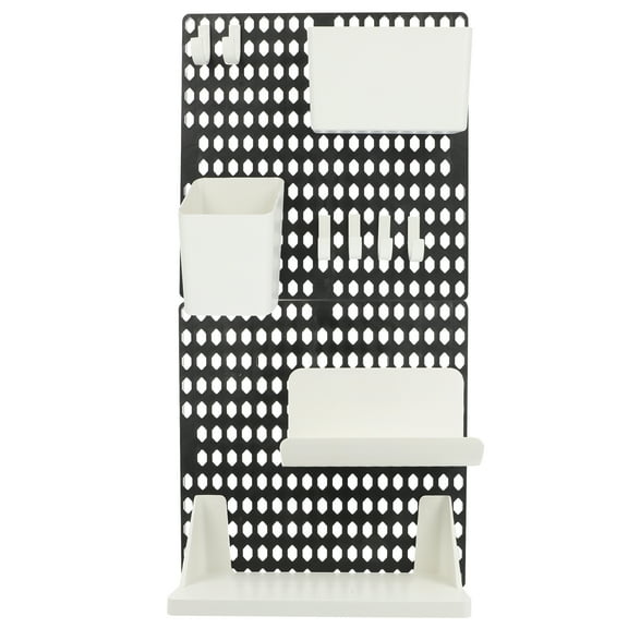 OUNONA Black Plastic Pegboard Storage Shelf Punch Free Wall Organizer for Home