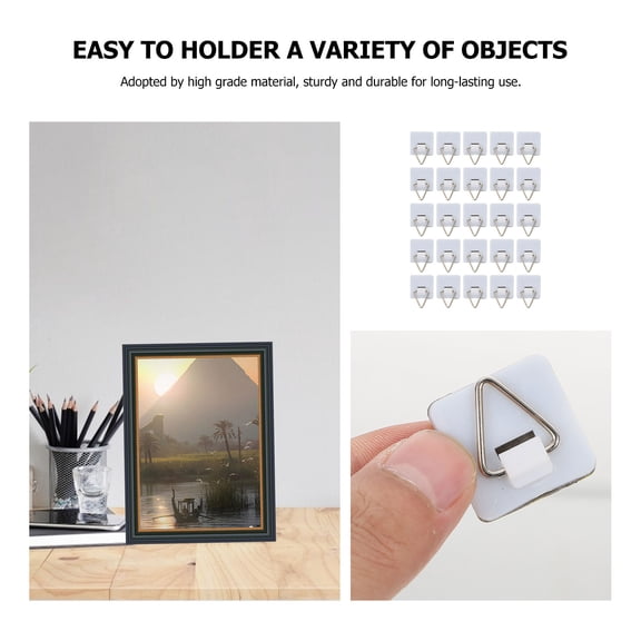 WEAVILUX Triangle Picture Hangers White Iron Non Marking Wall Hooks For Bathroom 50Pcs 0.9In