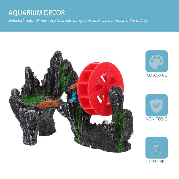 OUNONA  Waterwheel Rockery Decoration Fish Tank Scenery Mountain