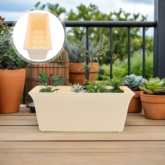 OUNONA Weather-Resistant Beige Plastic Balcony Window Planter for Indoor and Outdoor