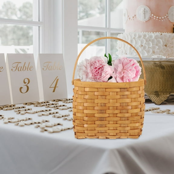 OUNONA Wedding Basket Flower Basket Brown Wood Rustic For Women 1Pcs