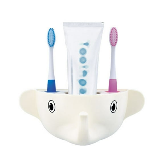 OUNONA White Cartoon Elephant Toothbrush Rack and Toothpaste Organizer for Bathroom Use ABS Material 3 Positions