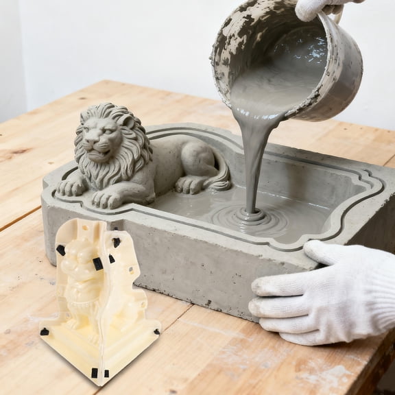 OUNONA Lion Sculpture Mold, White Plastic, Concrete Casting with Intricate Details