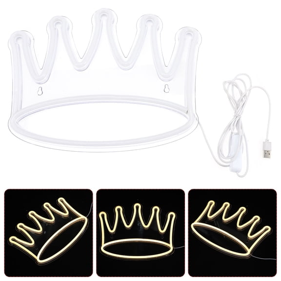 OUNONA White Crown Neon Lamp for Bedroom Decor Gentle Light Plastic Material Compact Size 10.2x5.8 Inches