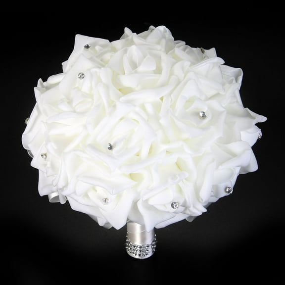 OUNONA White Crystal Rhinestone Wedding Bouquet with Realistic Silk Roses and Satin Ribbon for Bride