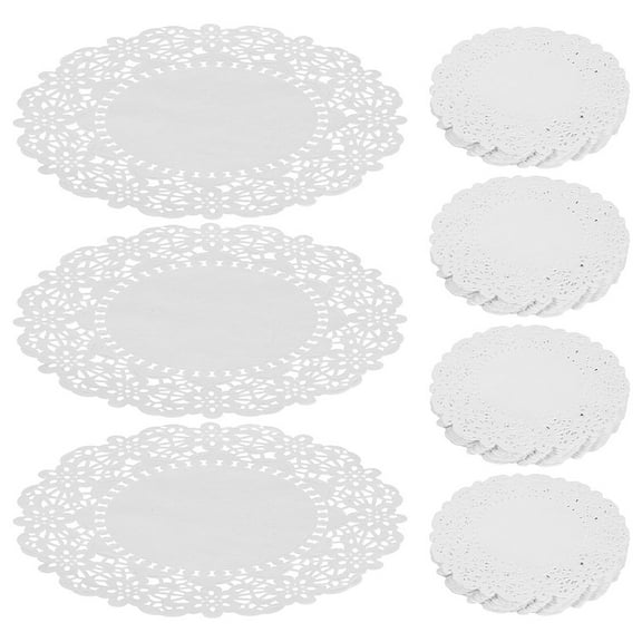 OUNONA White Disposable OilAbsorb Paper Doilies for Baking Use 6 5 inch Round Lace Design