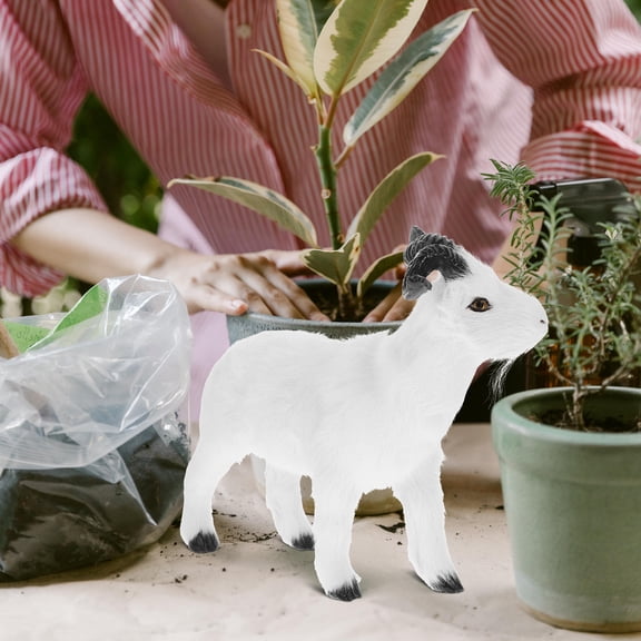 OUNONA White Goat Figurine for Home Decoration Made of Plastic with Lovely Design and Good Details 4 Inches