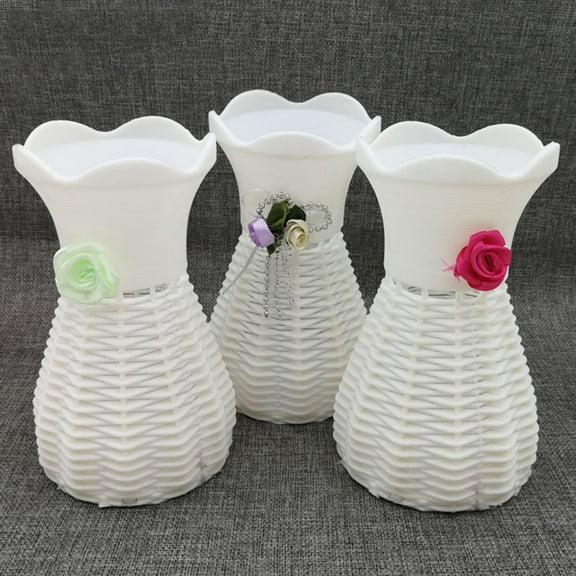 OUNONA White Imitation Weaving Basket with Hollow Pattern for Wedding Decoration and Home Use Plastic 10.5 inches