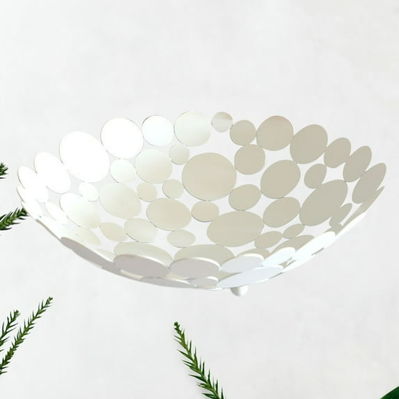 OUNONA White Iron Fruit Basket with Hollow Round Pattern and Petal Design for Elegant and Stylish Fruit Storage