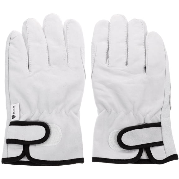 OUNONA White Leather Welding Gloves for Heat Protection Adjustable Hook and Loop Durable for Cooking Camping 1 Pair