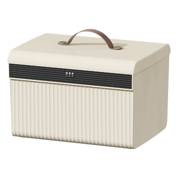 OUNONA White Lockable Storage Box with Combination Lock Alloy and Plastic Portable Safe for Home and Travel