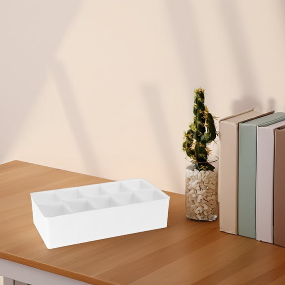 OUNONA White Plastic Desk Organizer with 10 Compartments for Storage in Home Office Desks