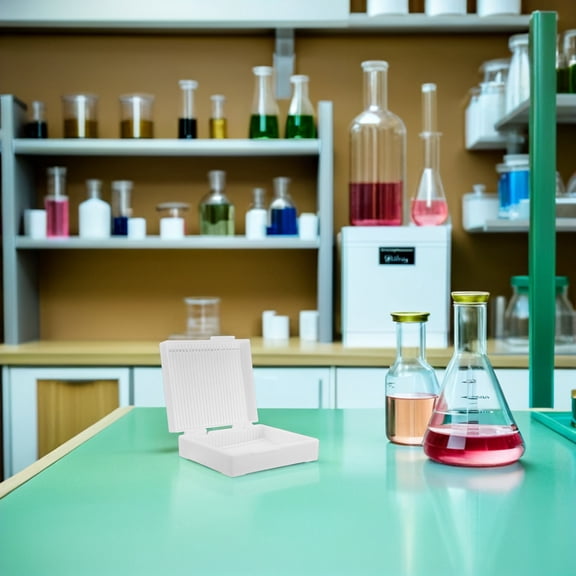 OUNONA Compact White Plastic Microscope Slide Organizer Box for Laboratory Use