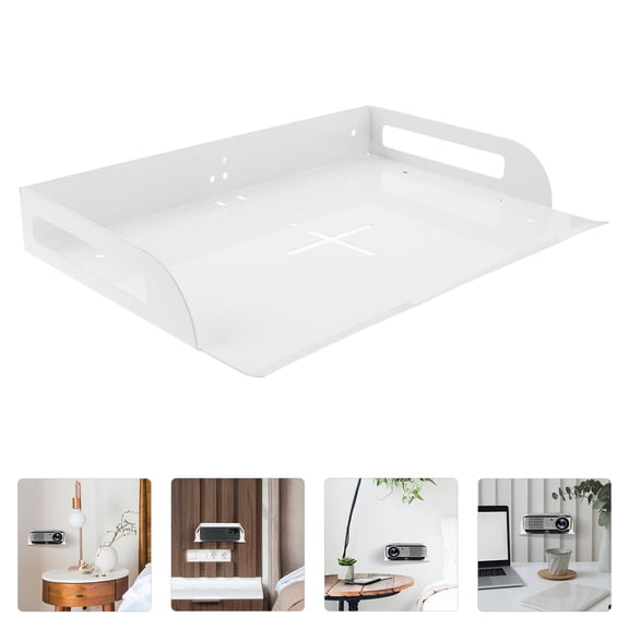 OUNONA Universal Projector Wall Mount Shelf with Adjustable Holder Tray in White
