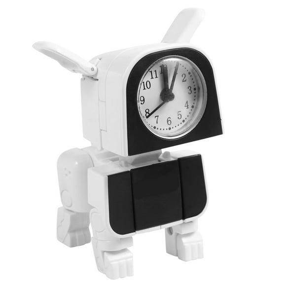 OUNONA White Robot Style Decorative Digital Alarm Clock Desktop Timing Device