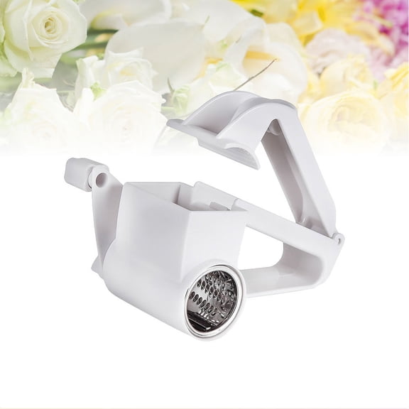 OUNONA White Rotary Cheese Grater with Stainless Steel Blades and Easy-Grip Plastic Body for Kitchen Use
