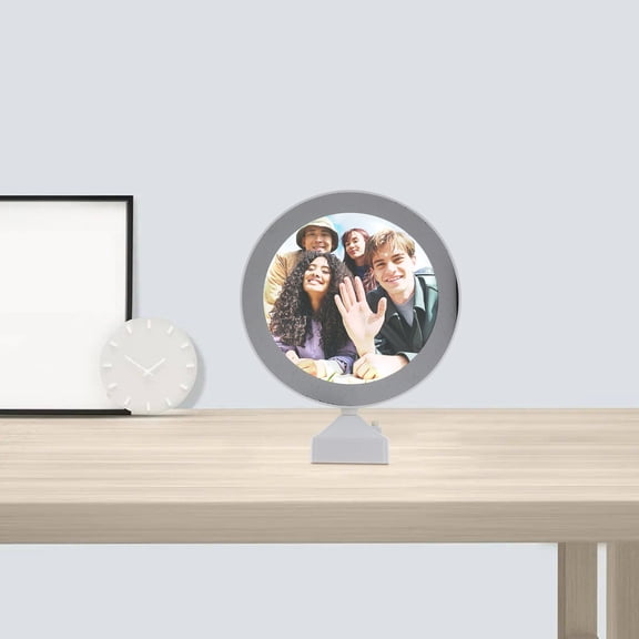 OUNONA White Round LED Photo Frame 3 in 1 Table Lamp Mirror and Picture Display