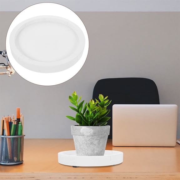 OUNONA White Round Planter Tray with Thick Cement Texture for Indoor Plants Humidity and Water Catcher