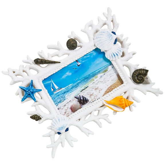 OUNONA White Shell Photo Frame with Nautical Design for Home Desktop Decoration and Picture Display