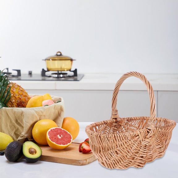 OUNONA Wicker Vegetable Basket Willow Basket Light Brown Natural Wicker For Picnic Use 1Pcs